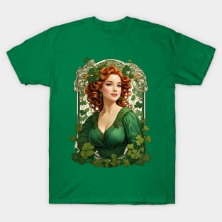 Irish Woman Shamrock St. Patrick's Day retro vintage floral T-Shirt